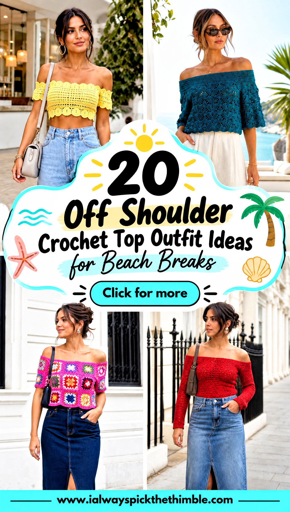 20 Off Shoulder Crochet Top Outfit Ideas for Beach Breaks - 20 Off Shoulder Crochet Top Outfit Ideas for Beach Breaks