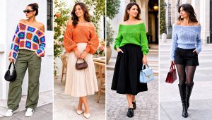 20 Off the Shoulder Crochet Sweater Outfit Ideas for Fall
