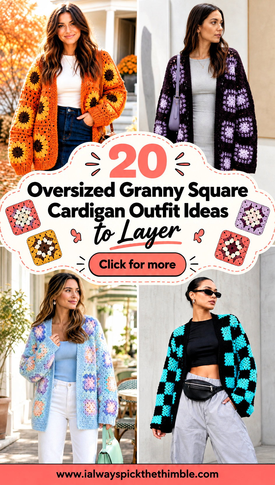 20 Oversized Granny Square Cardigan Outfit Ideas to Layer - 20 Oversized Granny Square Cardigan Outfit Ideas to Layer