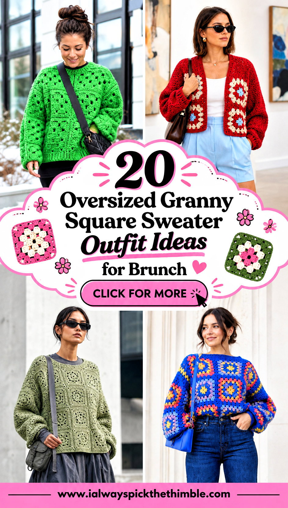 20 Oversized Granny Square Sweater Outfit Ideas for Brunch - 20 Oversized Granny Square Sweater Outfit Ideas for Brunch
