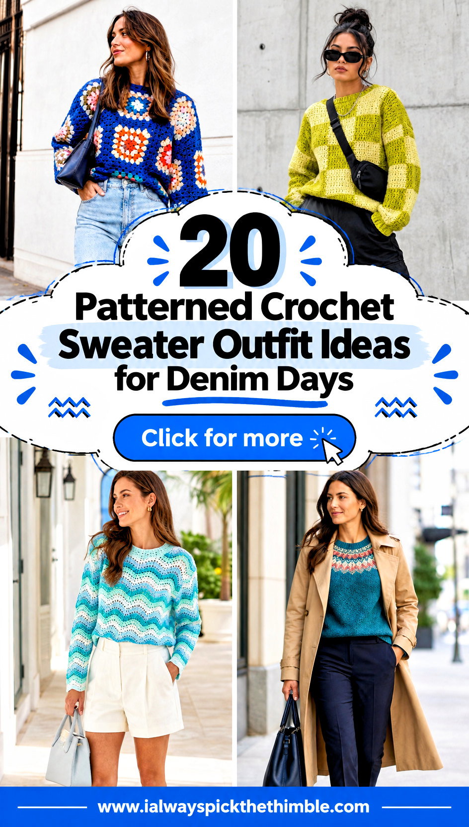 20 Patterned Crochet Sweater Outfit Ideas for Denim Days - 20 Patterned Crochet Sweater Outfit Ideas for Denim Days