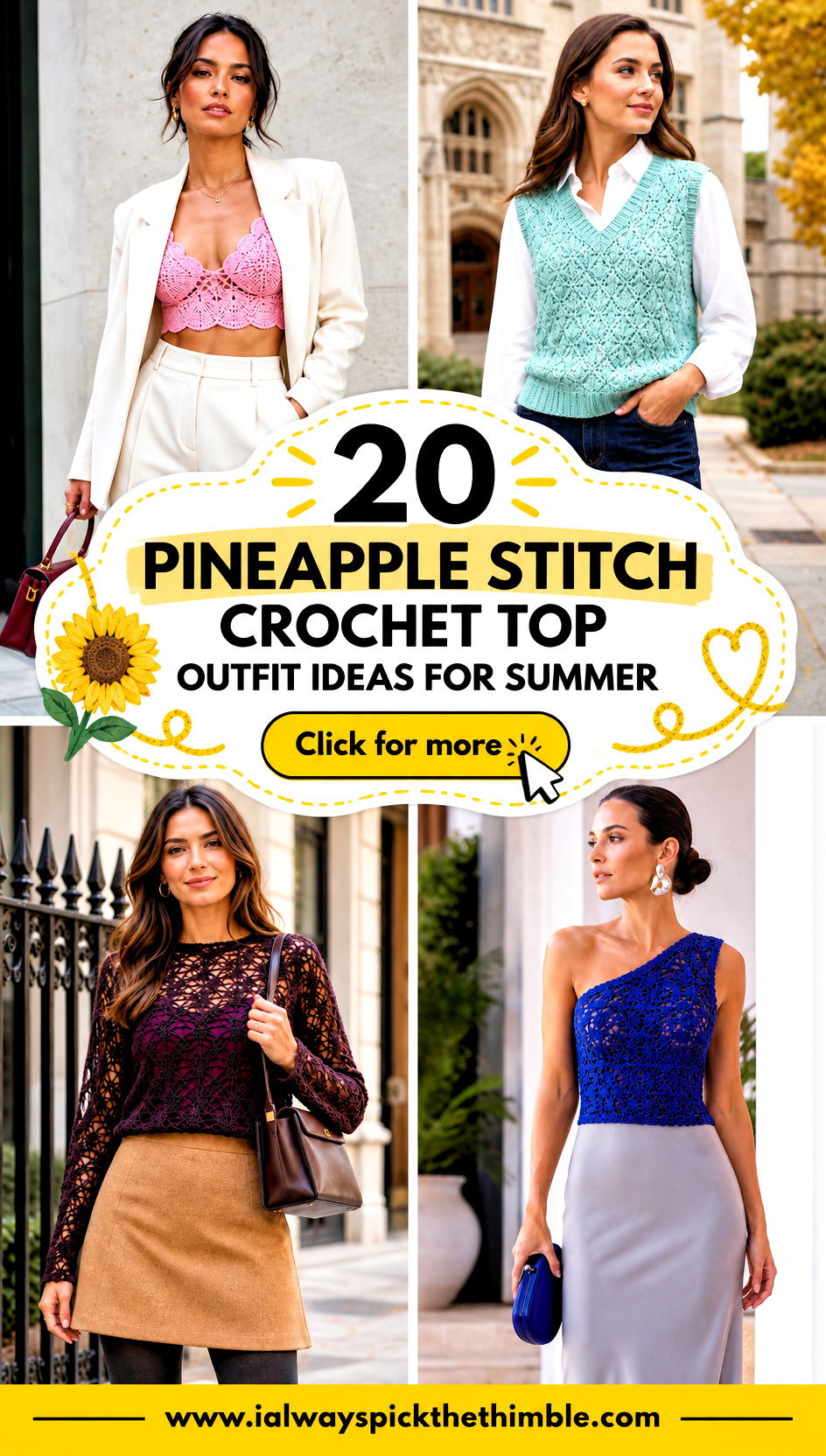 20 Pineapple Stitch Crochet Top Outfit Ideas for Summer - 20 Pineapple Stitch Crochet Top Outfit Ideas for Summer