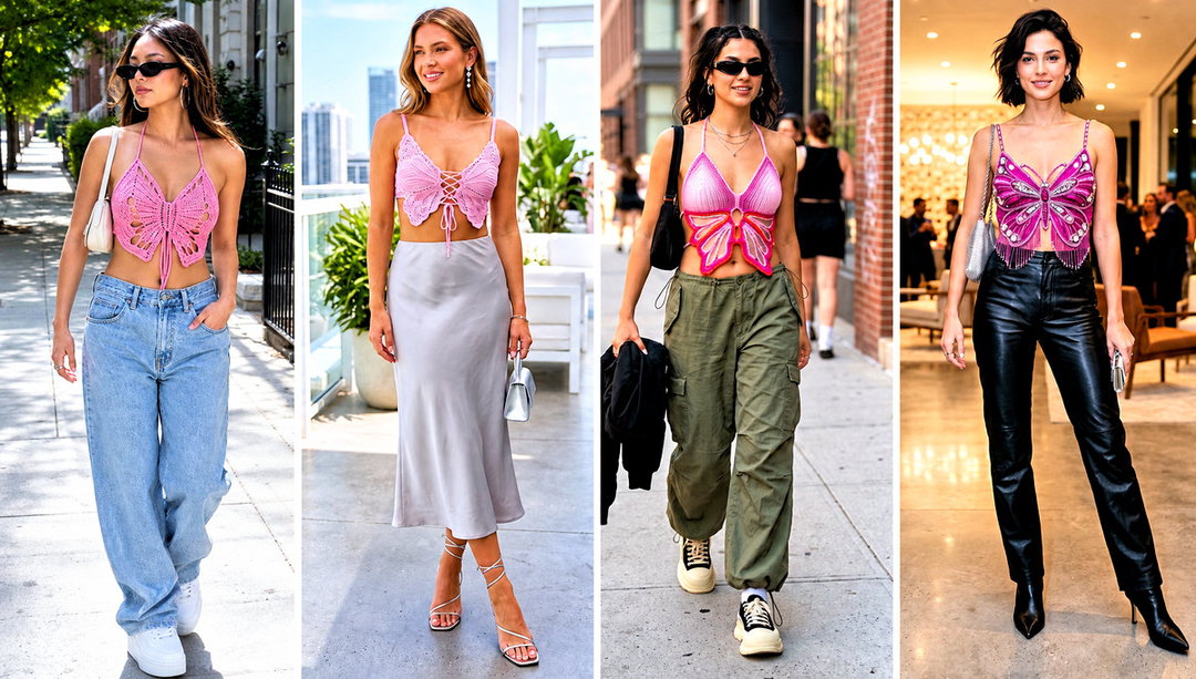 20 Pink Butterfly Crochet Top Outfit Ideas for Festivals