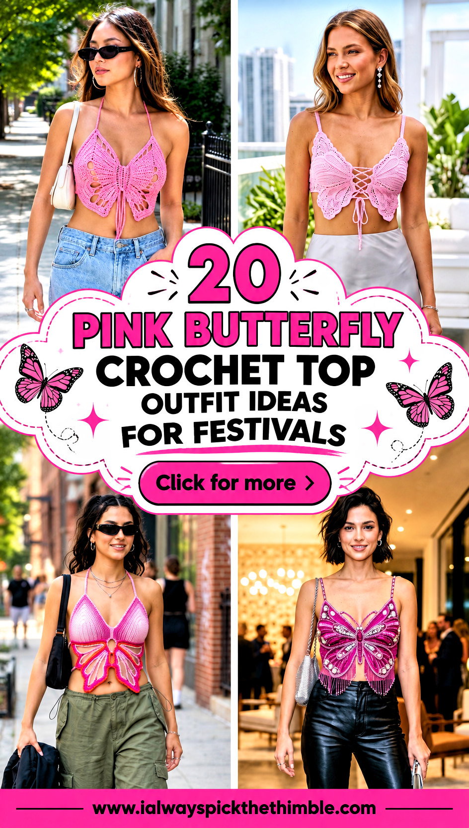 20 Pink Butterfly Crochet Top Outfit Ideas for Festivals - 20 Pink Butterfly Crochet Top Outfit Ideas for Festivals