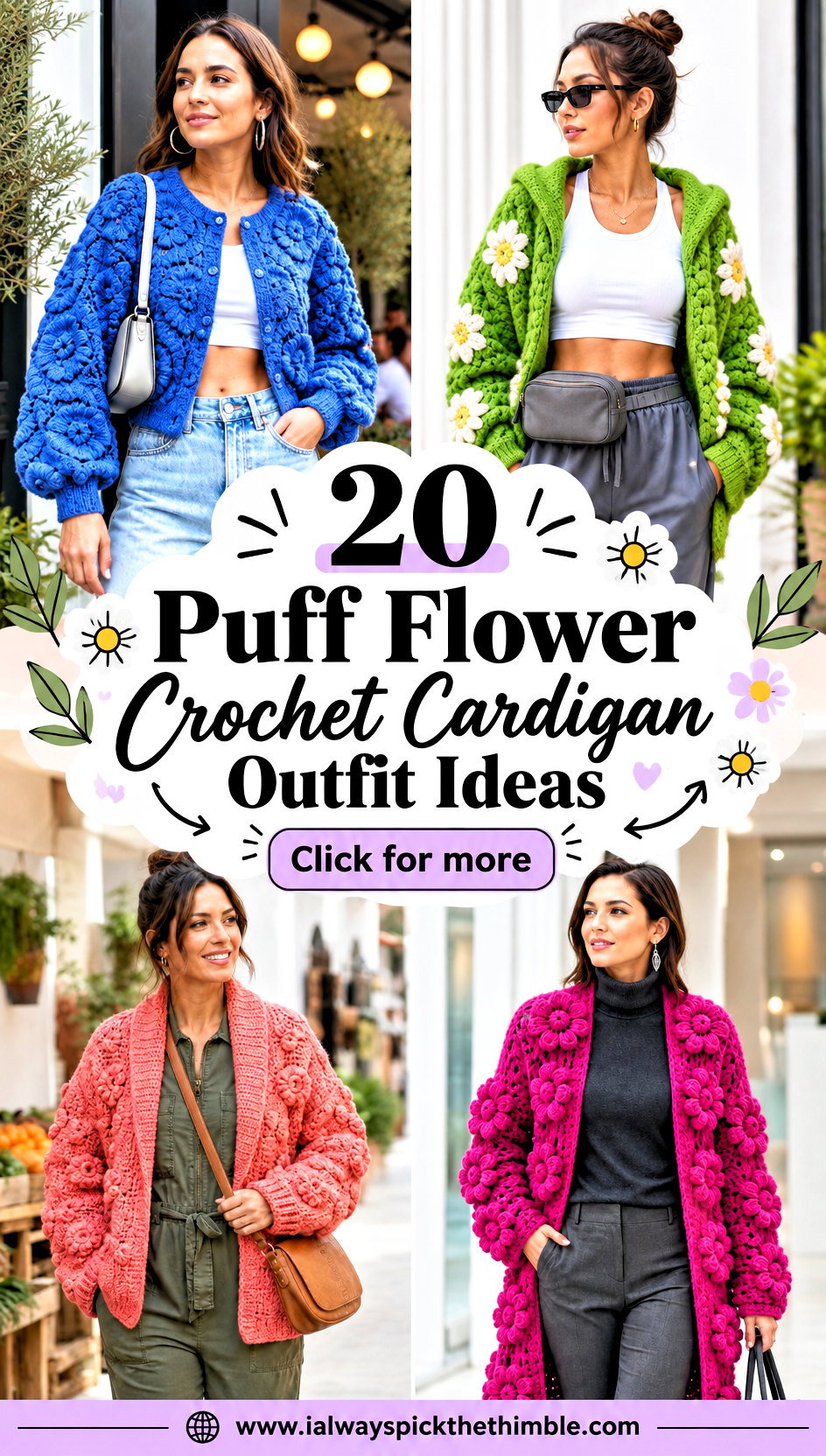 20 Puff Flower Crochet Cardigan Outfit Ideas for Soft Layers - 20 Puff Flower Crochet Cardigan Outfit Ideas for Soft Layers