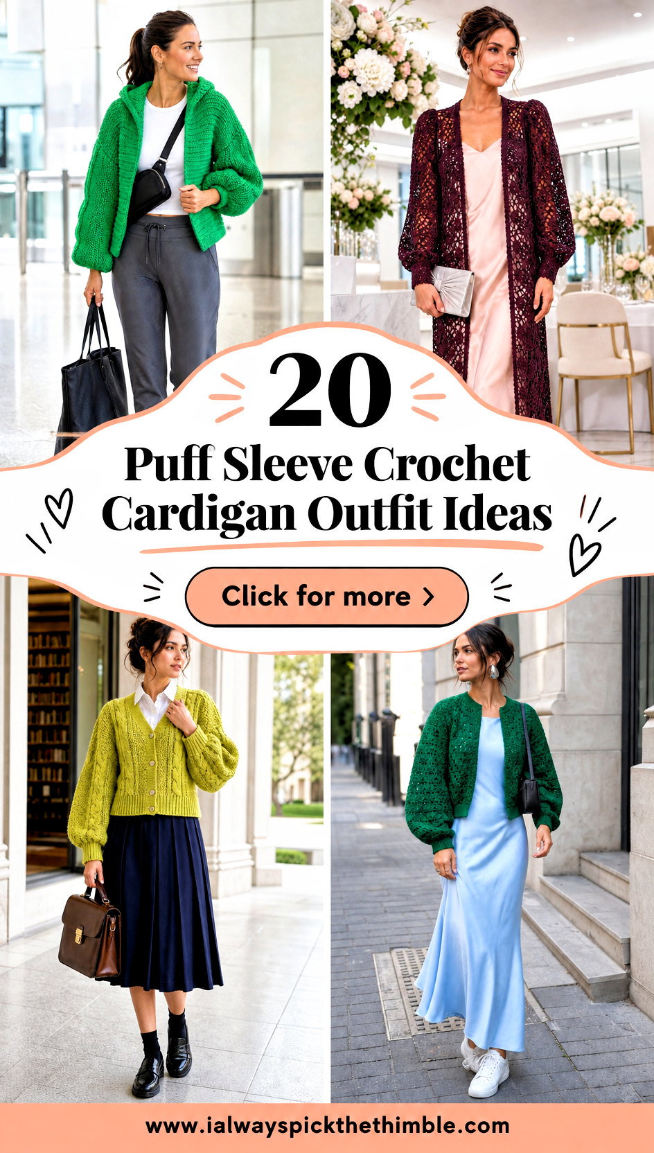 20 Puff Sleeve Crochet Cardigan Outfit Ideas for Cozy Volume - 20 Puff Sleeve Crochet Cardigan Outfit Ideas for Cozy Volume
