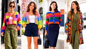 20 Rainbow Crochet Cardigan Outfit Ideas for Denim Days
