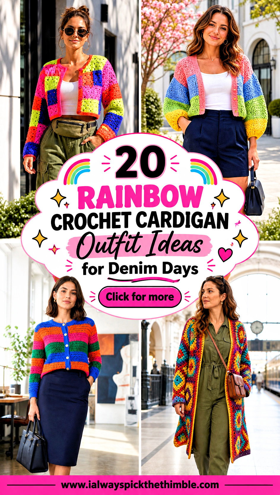 20 Rainbow Crochet Cardigan Outfit Ideas for Denim Days - 20 Rainbow Crochet Cardigan Outfit Ideas for Denim Days