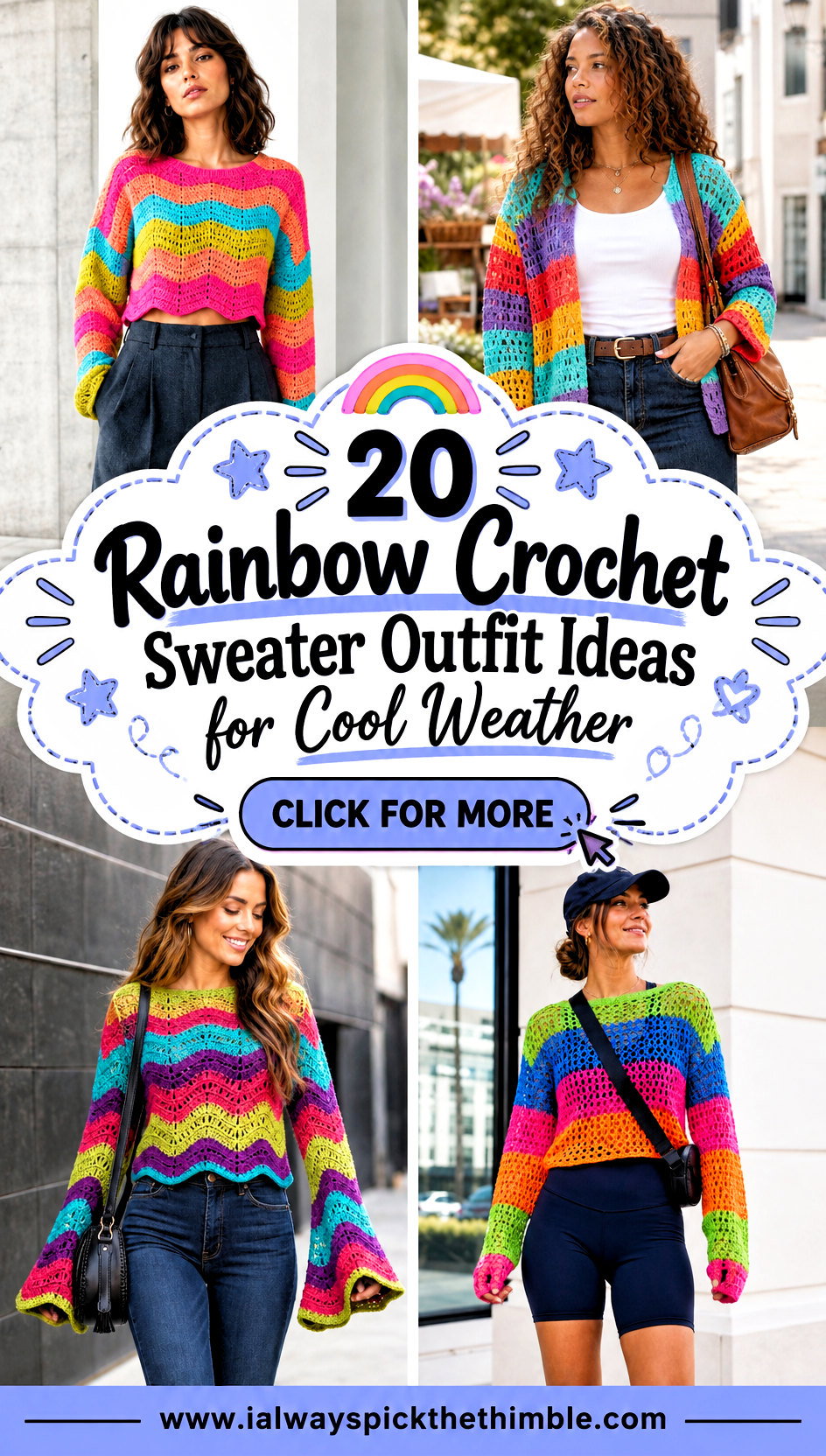 20 Rainbow Crochet Sweater Outfit Ideas for Cool Weather - 20 Rainbow Crochet Sweater Outfit Ideas for Cool Weather