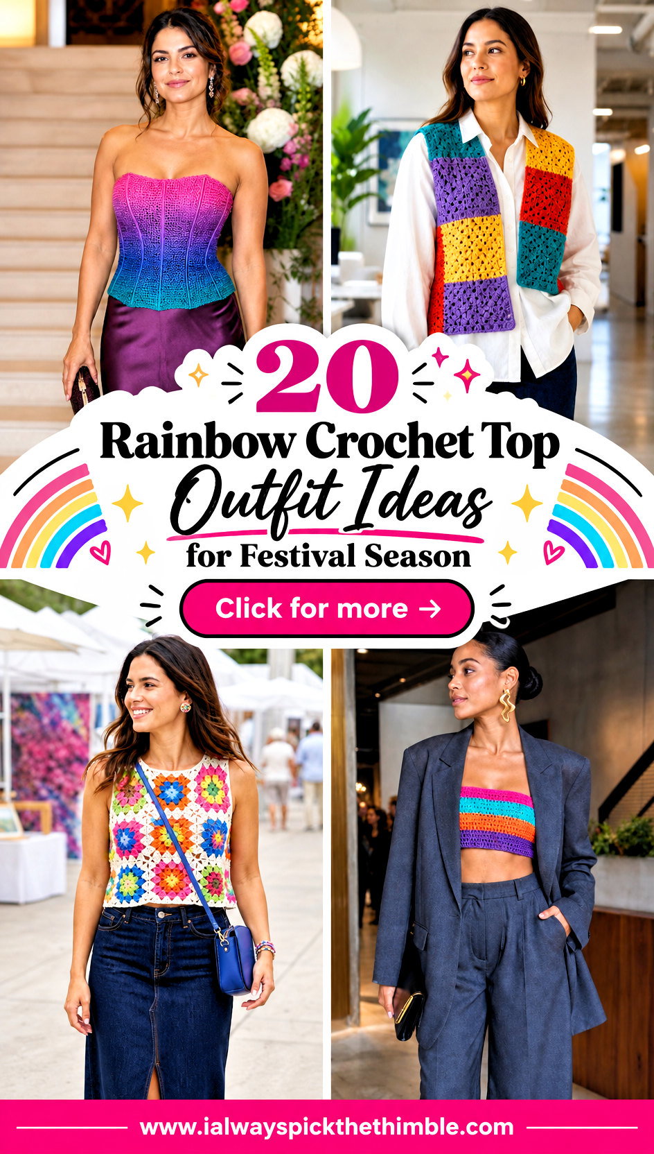 20 Rainbow Crochet Top Outfit Ideas for Festival Season - 20 Rainbow Crochet Top Outfit Ideas for Festival Season