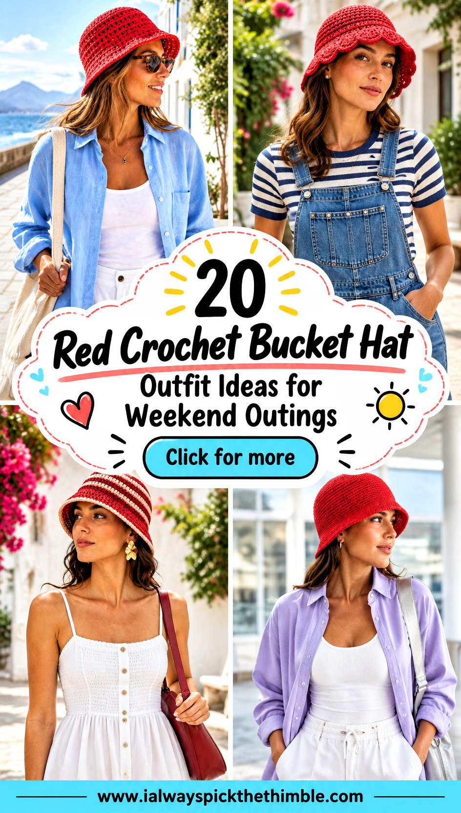 20 Red Crochet Bucket Hat Outfit Ideas for Weekend Outings - 20 Red Crochet Bucket Hat Outfit Ideas for Weekend Outings