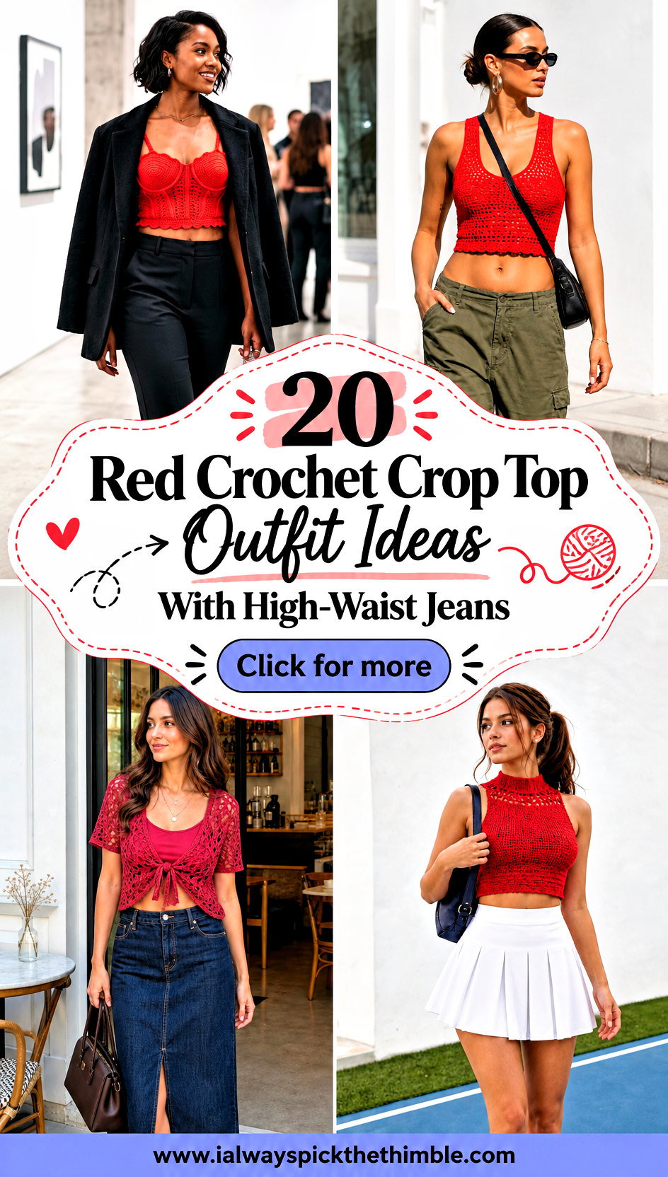 20 Red Crochet Crop Top Outfit Ideas With High-Waist Jeans - 20 Red Crochet Crop Top Outfit Ideas With High-Waist Jeans