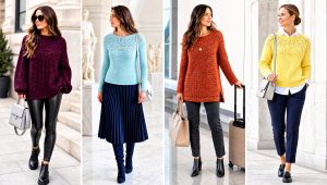 20 Round Yoke Crochet Sweater Outfit Ideas for Fall Walks