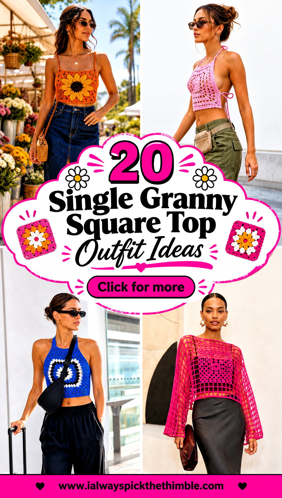 20 Single Granny Square Top Outfit Ideas for Retro Style - 20 Single Granny Square Top Outfit Ideas for Retro Style