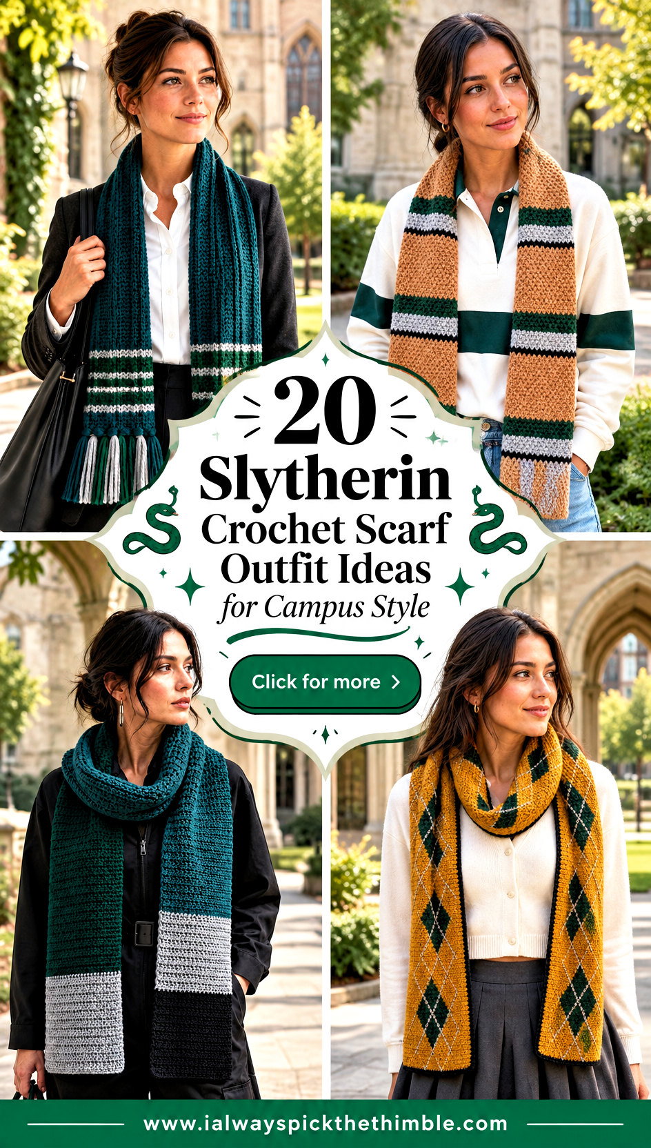 20 Slytherin Crochet Scarf Outfit Ideas for Campus Style - 20 Slytherin Crochet Scarf Outfit Ideas for Campus Style