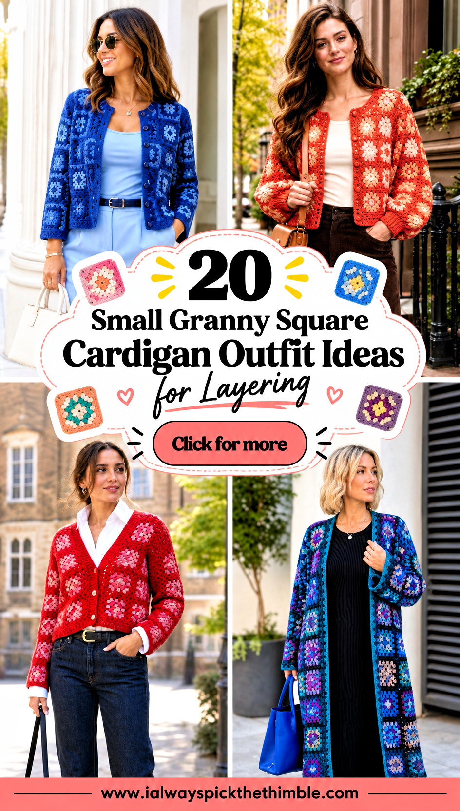 20 Small Granny Square Cardigan Outfit Ideas for Layering - 20 Small Granny Square Cardigan Outfit Ideas for Layering