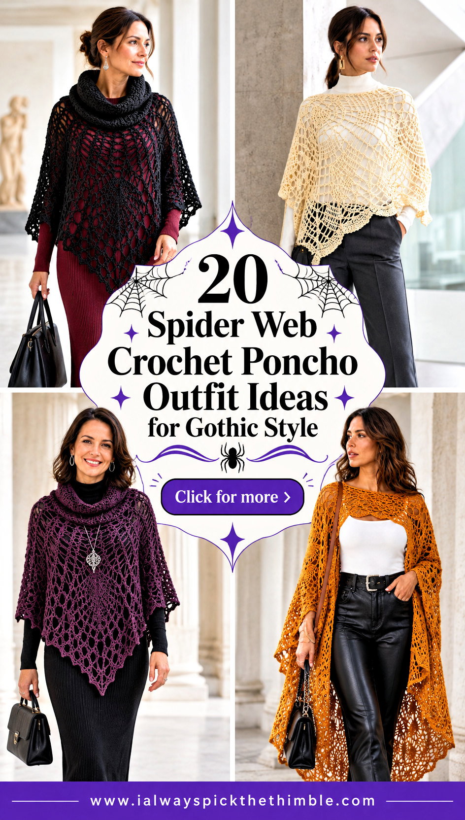 20 Spider Web Crochet Poncho Outfit Ideas for Gothic Style - 20 Spider Web Crochet Poncho Outfit Ideas for Gothic Style