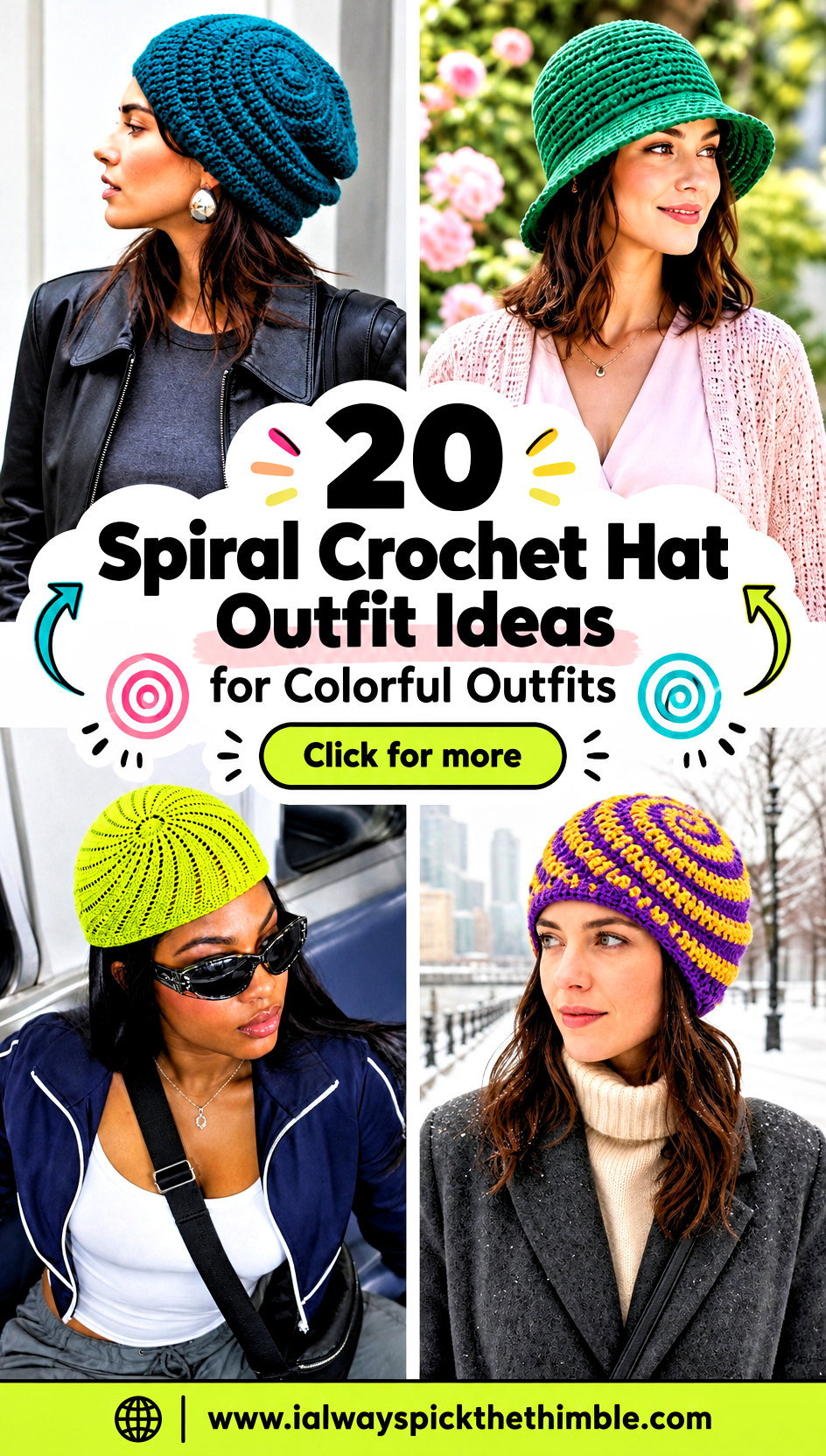 20 Spiral Crochet Hat Outfit Ideas for Colorful Outfits - 20 Spiral Crochet Hat Outfit Ideas for Colorful Outfits