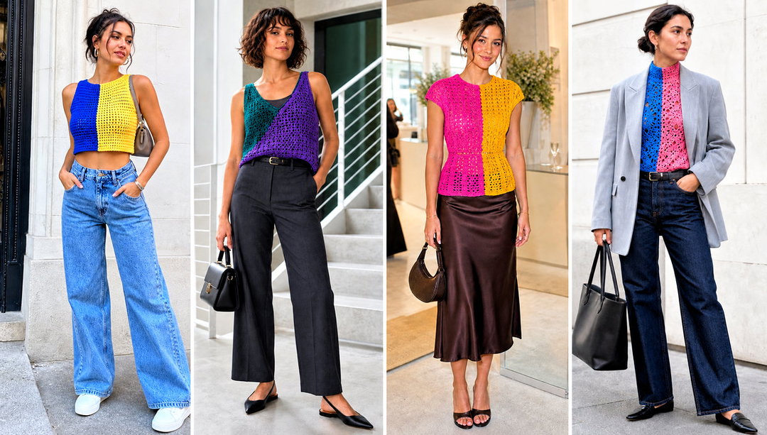 20 Split Color Crochet Top Outfit Ideas for Bold Pairings