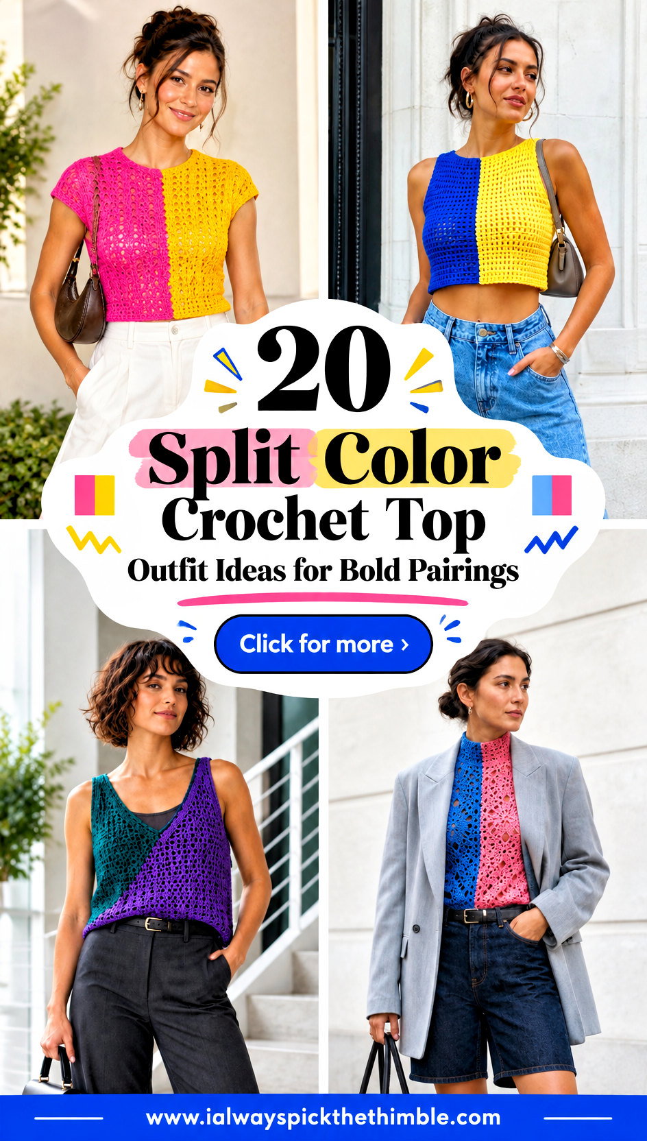 20 Split Color Crochet Top Outfit Ideas for Bold Pairings - 20 Split Color Crochet Top Outfit Ideas for Bold Pairings