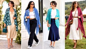 20 Square Crochet Shawl Outfit Ideas for Light Layers