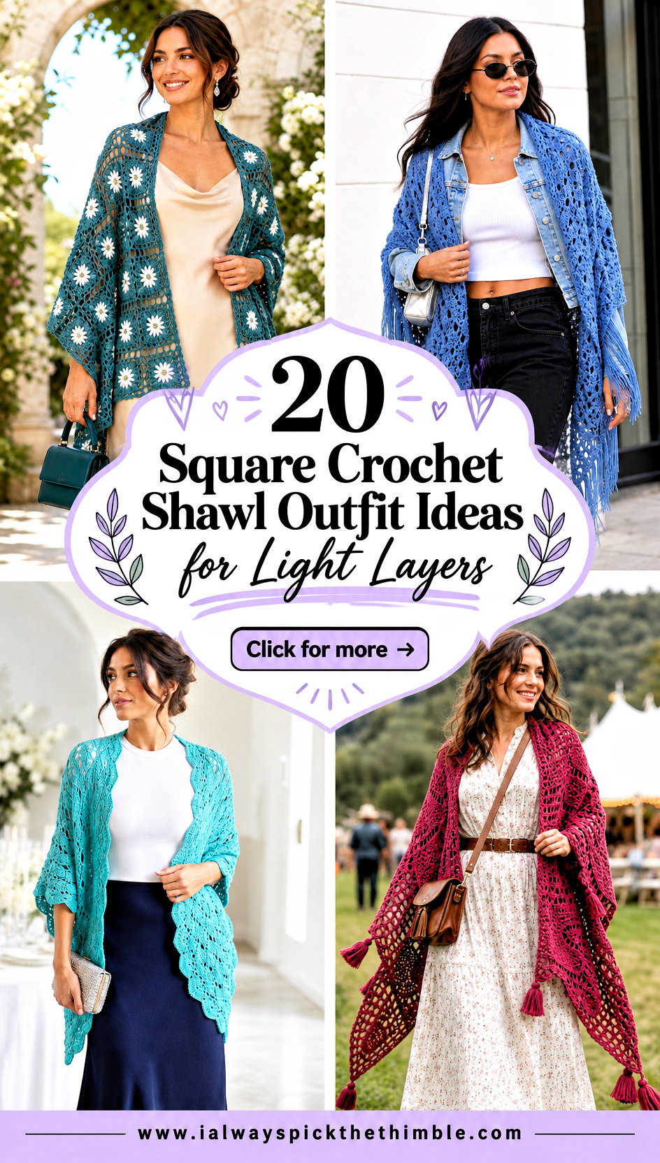 20 Square Crochet Shawl Outfit Ideas for Light Layers - 20 Square Crochet Shawl Outfit Ideas for Light Layers
