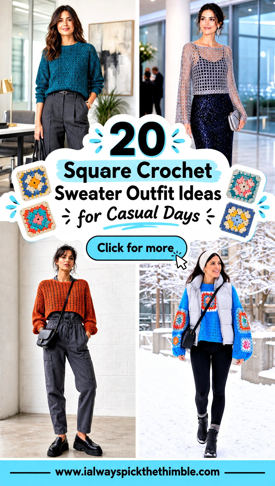 20 Square Crochet Sweater Outfit Ideas for Casual Days - 20 Square Crochet Sweater Outfit Ideas for Casual Days