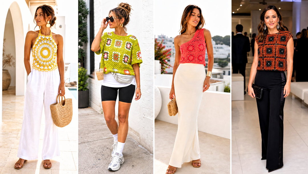 20 Square Crochet Top Outfit Ideas for Summer Weekends