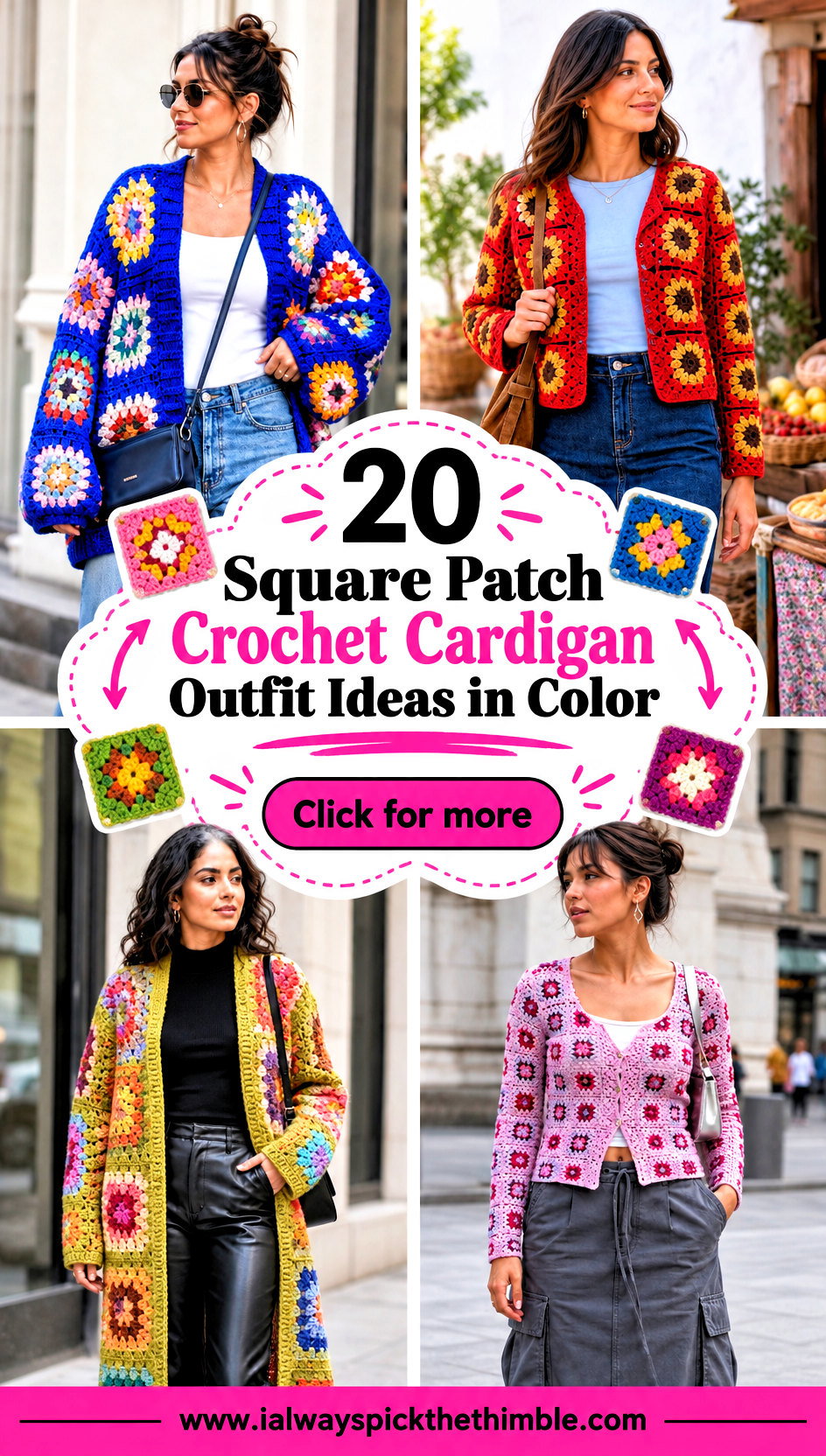 20 Square Patch Crochet Cardigan Outfit Ideas in Color - 20 Square Patch Crochet Cardigan Outfit Ideas in Color