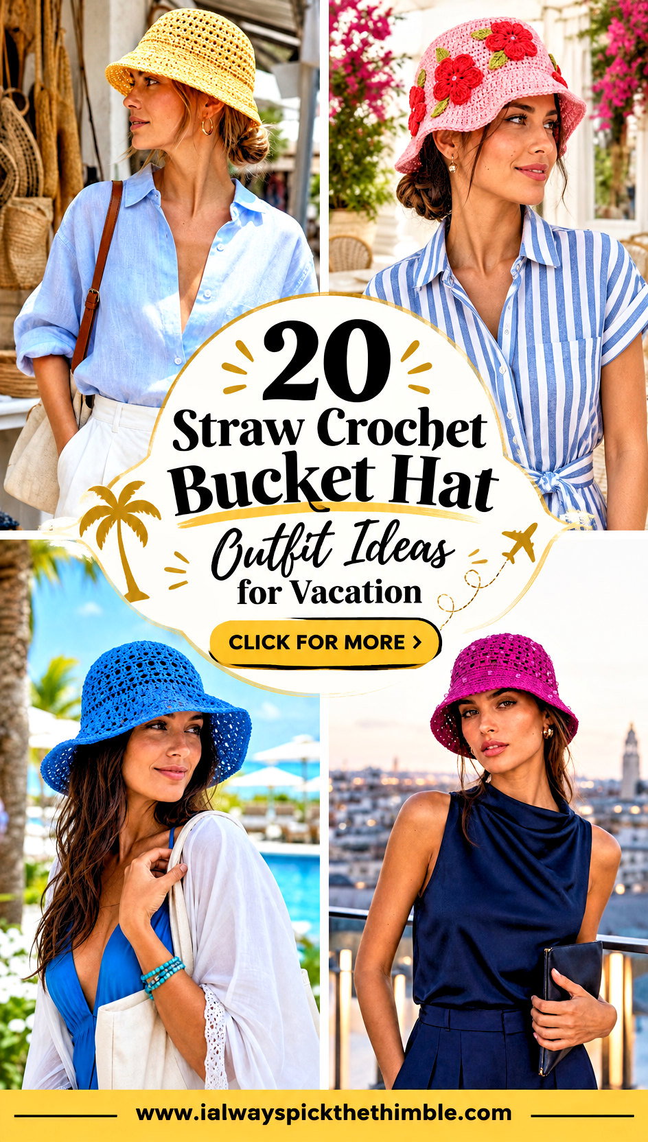 20 Straw Crochet Bucket Hat Outfit Ideas for Vacation - 20 Straw Crochet Bucket Hat Outfit Ideas for Vacation