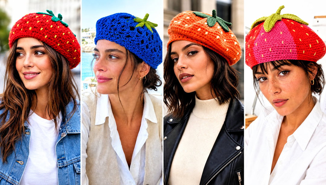 20 Strawberry Crochet Beret Outfit Ideas for Playful Looks