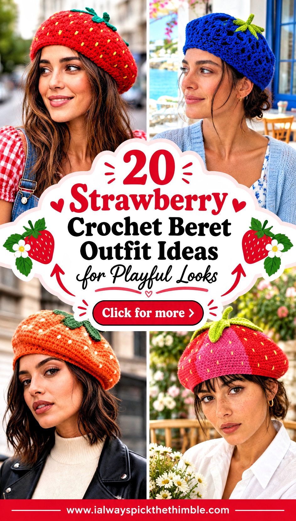 20 Strawberry Crochet Beret Outfit Ideas for Playful Looks - 20 Strawberry Crochet Beret Outfit Ideas for Playful Looks
