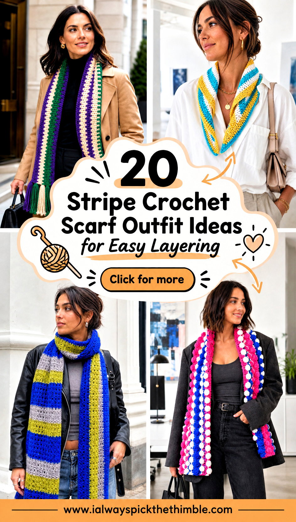 20 Stripe Crochet Scarf Outfit Ideas for Easy Layering - 20 Stripe Crochet Scarf Outfit Ideas for Easy Layering