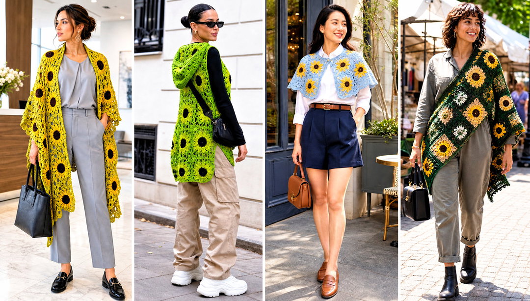 20 Sunflower Crochet Shawl Outfit Ideas for Garden Parties
