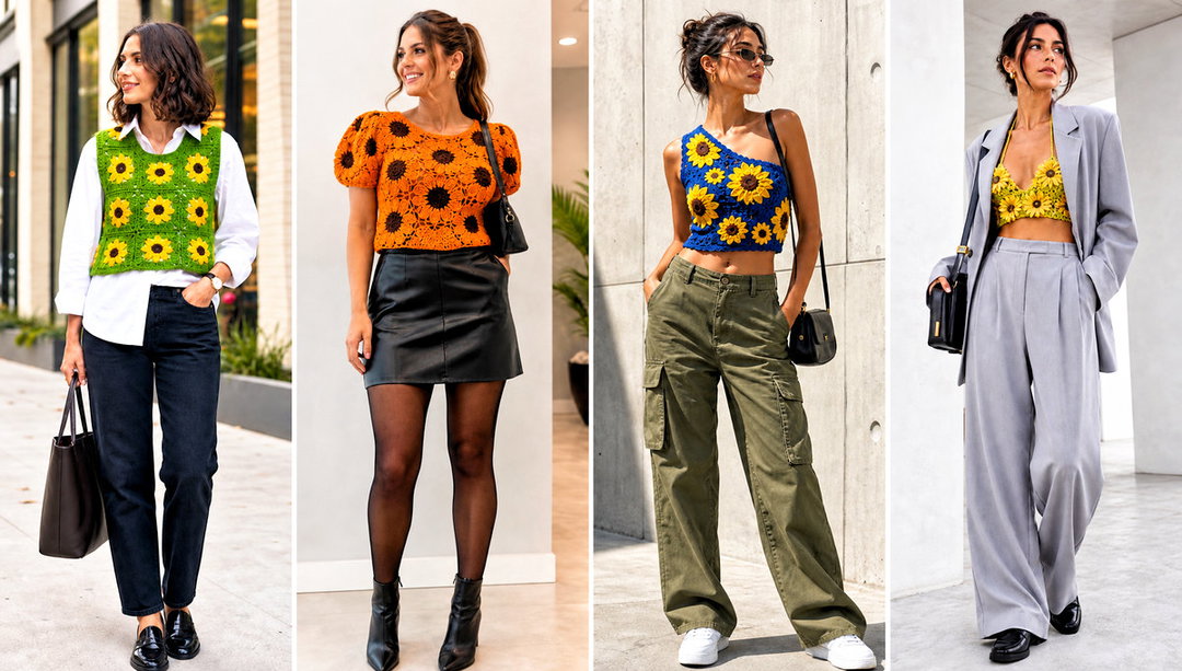 20 Sunflower Crochet Top Outfit Ideas for Festival Days