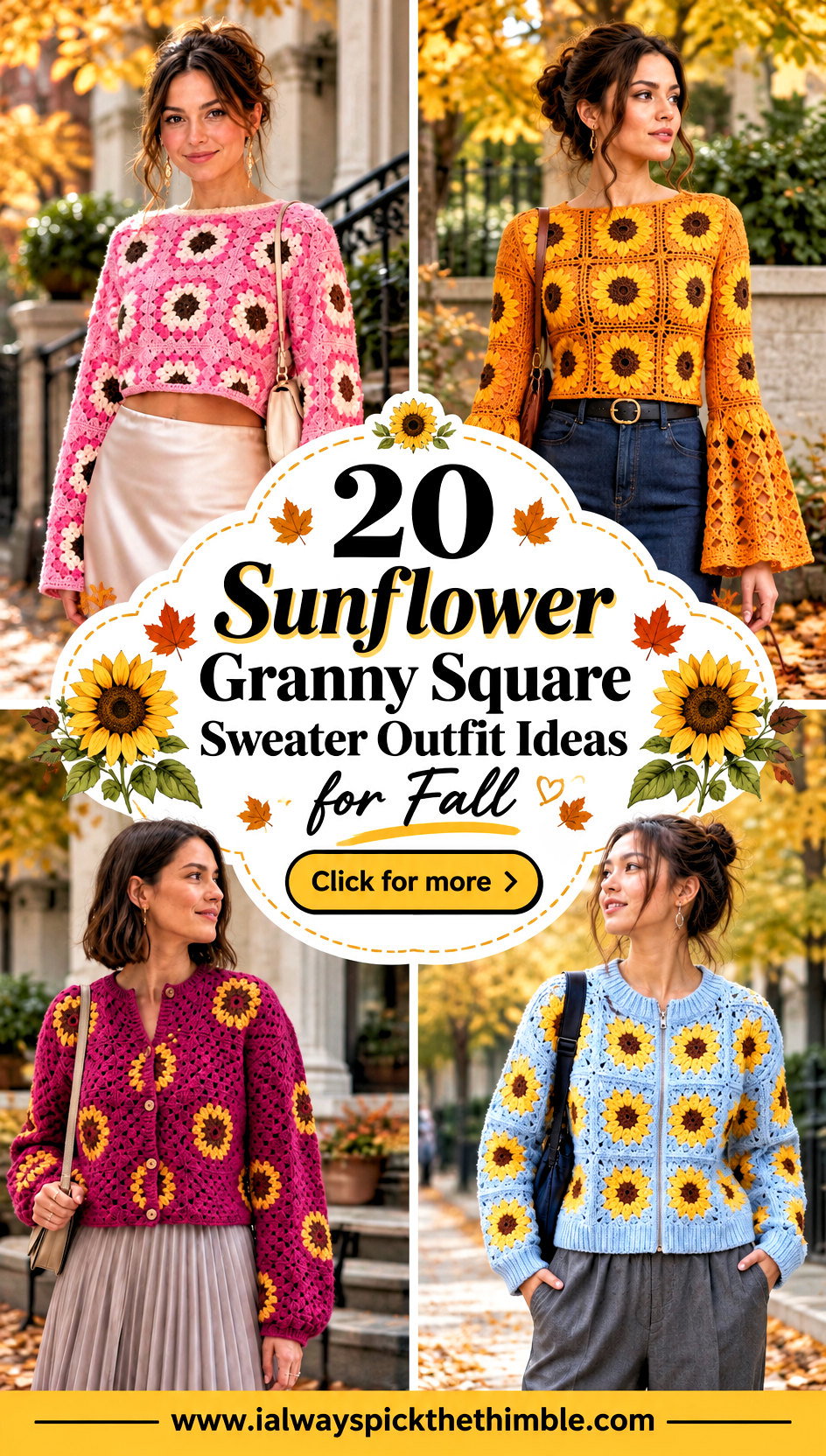 20 Sunflower Granny Square Sweater Outfit Ideas for Fall - 20 Sunflower Granny Square Sweater Outfit Ideas for Fall
