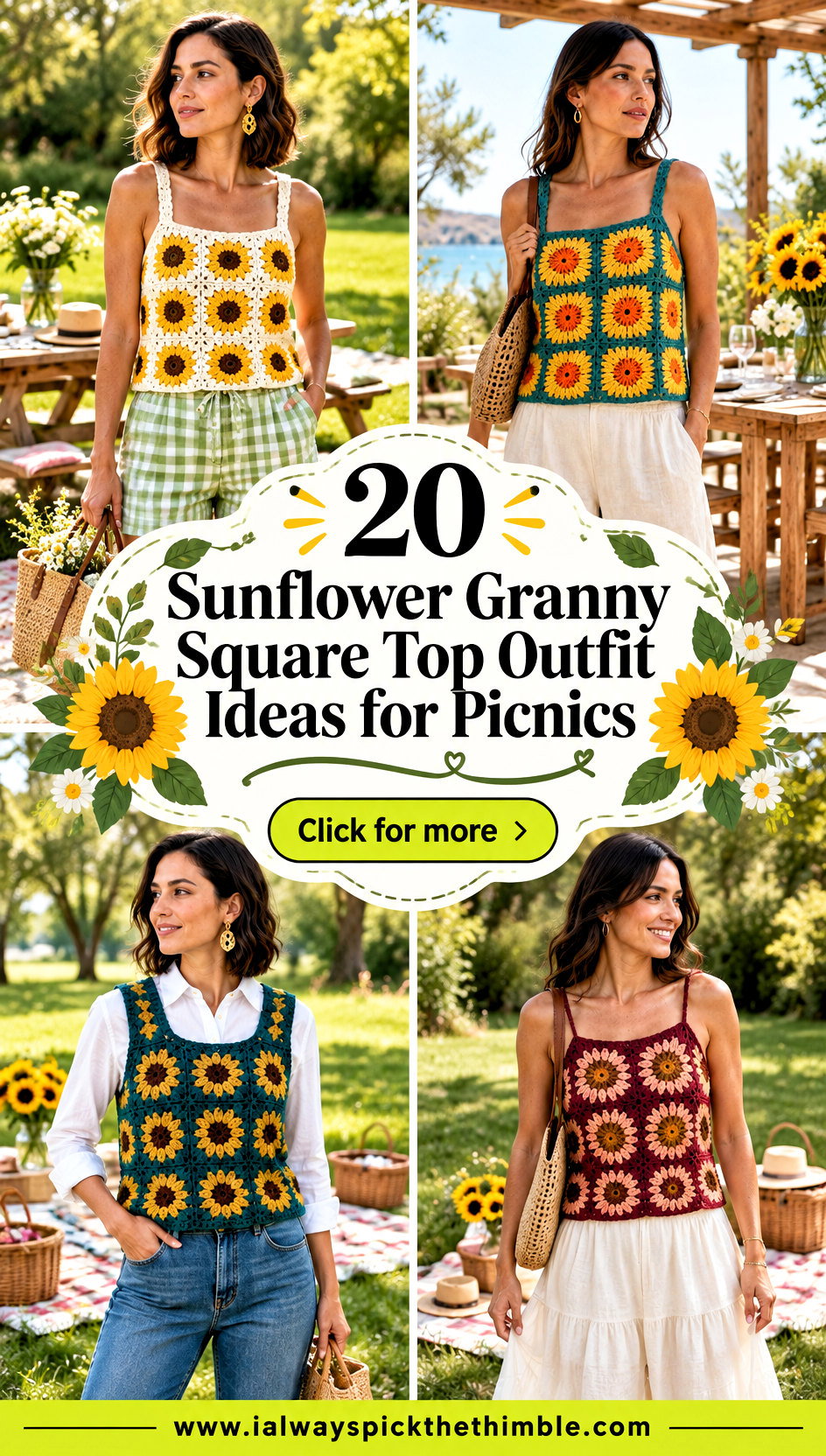 20 Sunflower Granny Square Top Outfit Ideas for Picnics - 20 Sunflower Granny Square Top Outfit Ideas for Picnics