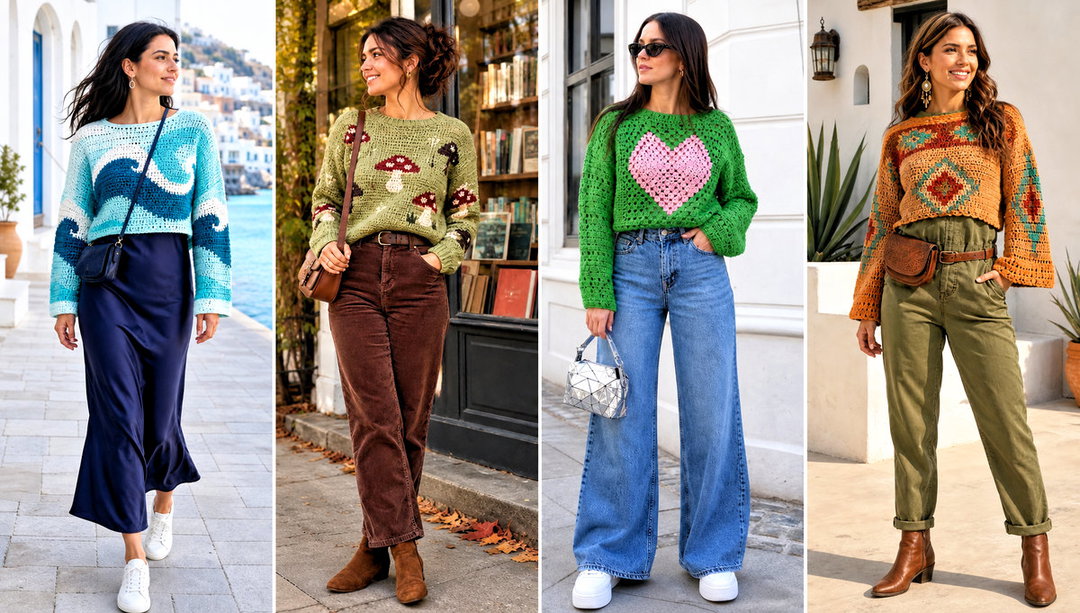 20 Tapestry Crochet Sweater Outfit Ideas for Everyday Wear