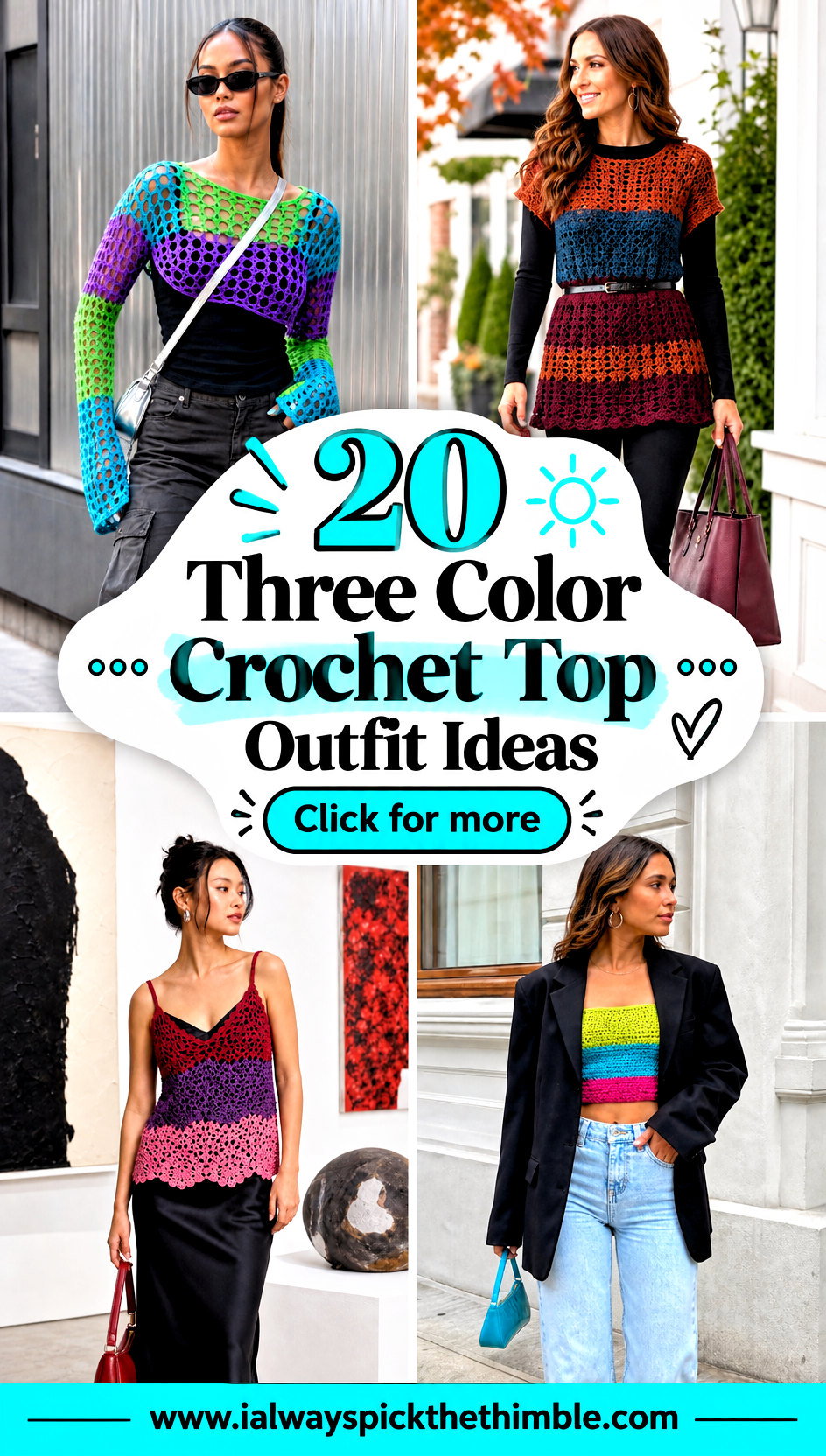 20 Three Color Crochet Top Outfit Ideas for Summer Plans - 20 Three Color Crochet Top Outfit Ideas for Summer Plans