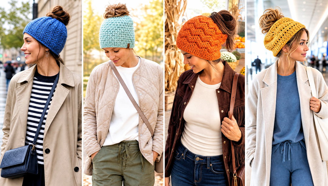 20 Top Down Crochet Messy Bun Hat Outfit Ideas for Winter