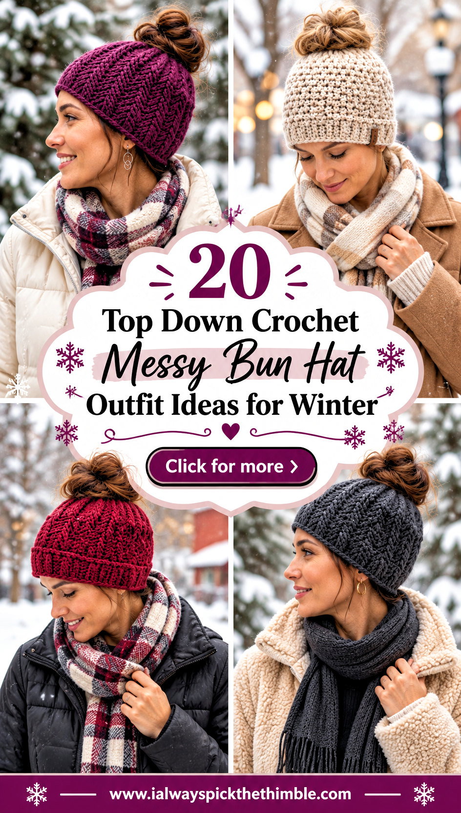 20 Top Down Crochet Messy Bun Hat Outfit Ideas for Winter - 20 Top Down Crochet Messy Bun Hat Outfit Ideas for Winter