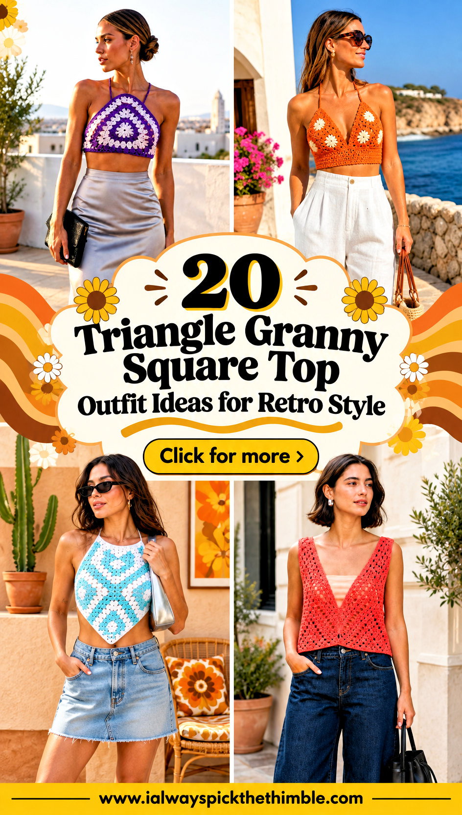 20 Triangle Granny Square Top Outfit Ideas for Retro Style - 20 Triangle Granny Square Top Outfit Ideas for Retro Style