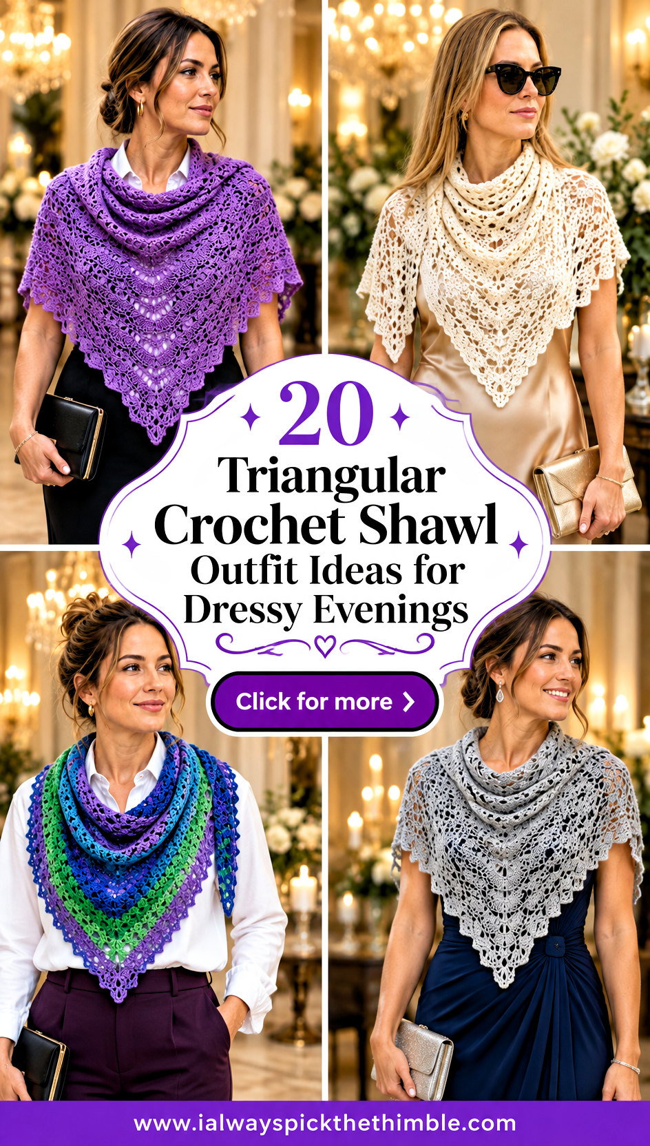 20 Triangular Crochet Shawl Outfit Ideas for Dressy Evenings - 20 Triangular Crochet Shawl Outfit Ideas for Dressy Evenings