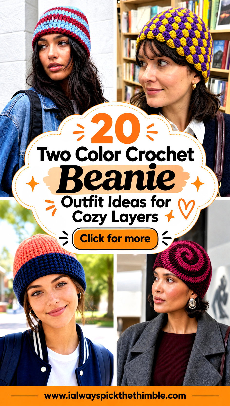 20 Two Color Crochet Beanie Outfit Ideas for Cozy Layers - 20 Two Color Crochet Beanie Outfit Ideas for Cozy Layers