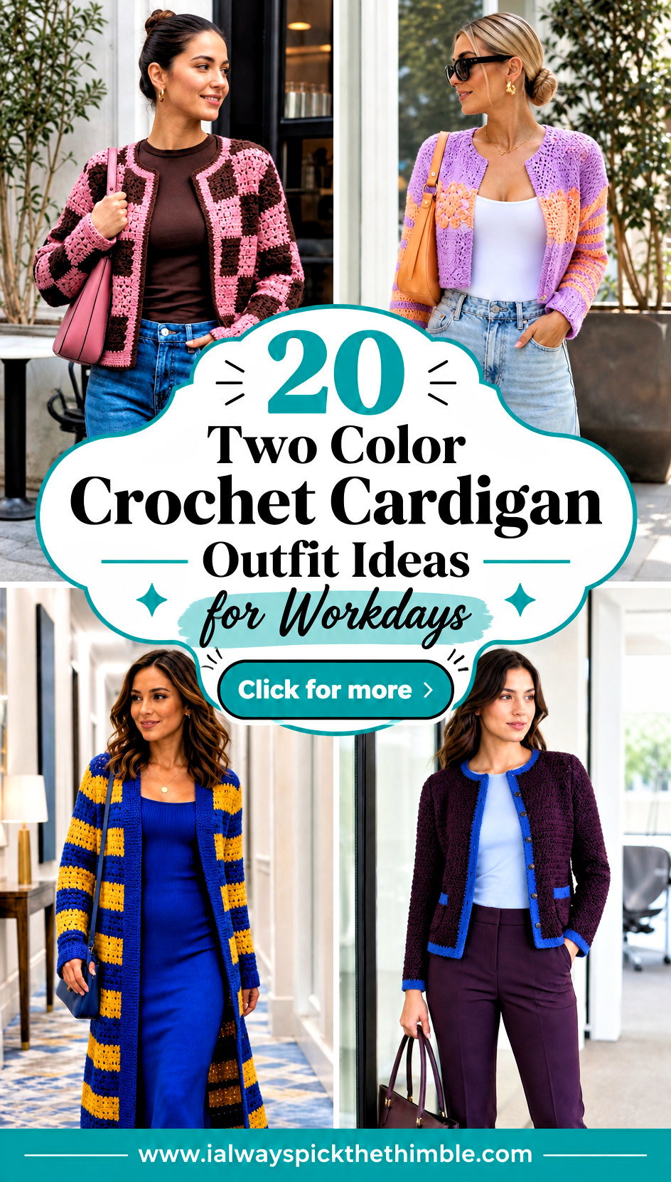 20 Two Color Crochet Cardigan Outfit Ideas for Workdays - 20 Two Color Crochet Cardigan Outfit Ideas for Workdays