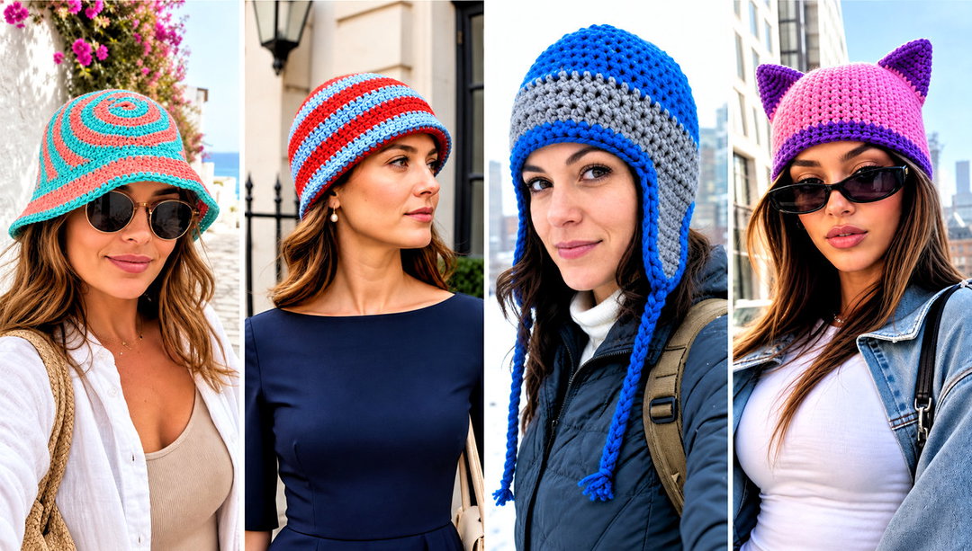 20 Two Color Crochet Hat Outfit Ideas for Weekend Trips