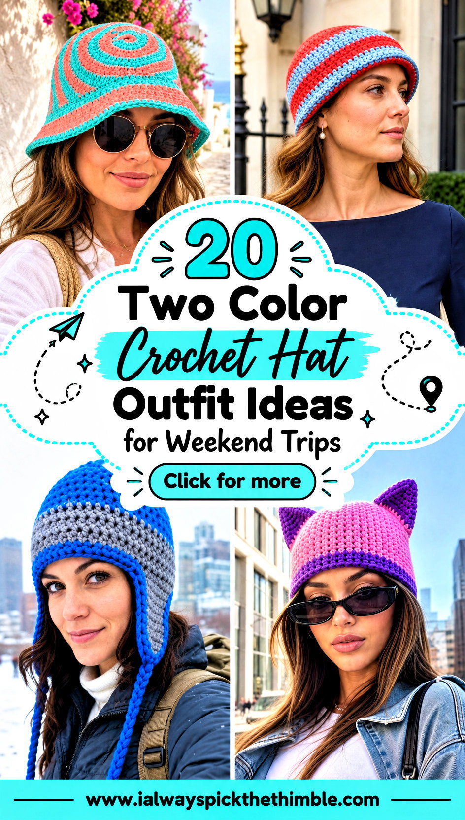 20 Two Color Crochet Hat Outfit Ideas for Weekend Trips - 20 Two Color Crochet Hat Outfit Ideas for Weekend Trips