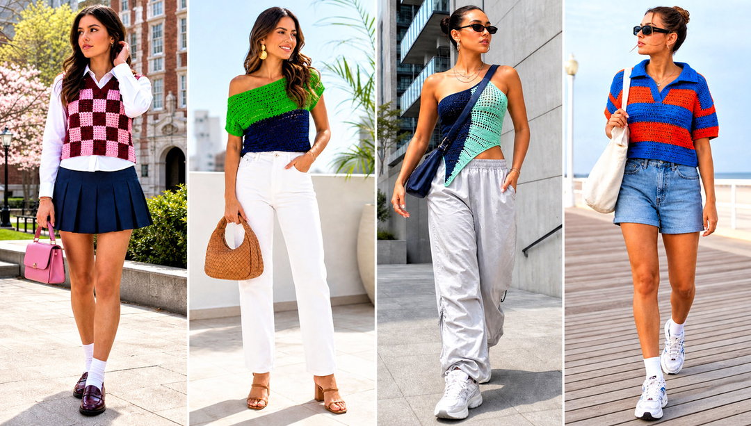 20 Two Colour Crochet Top Outfit Ideas for Beach Getaways