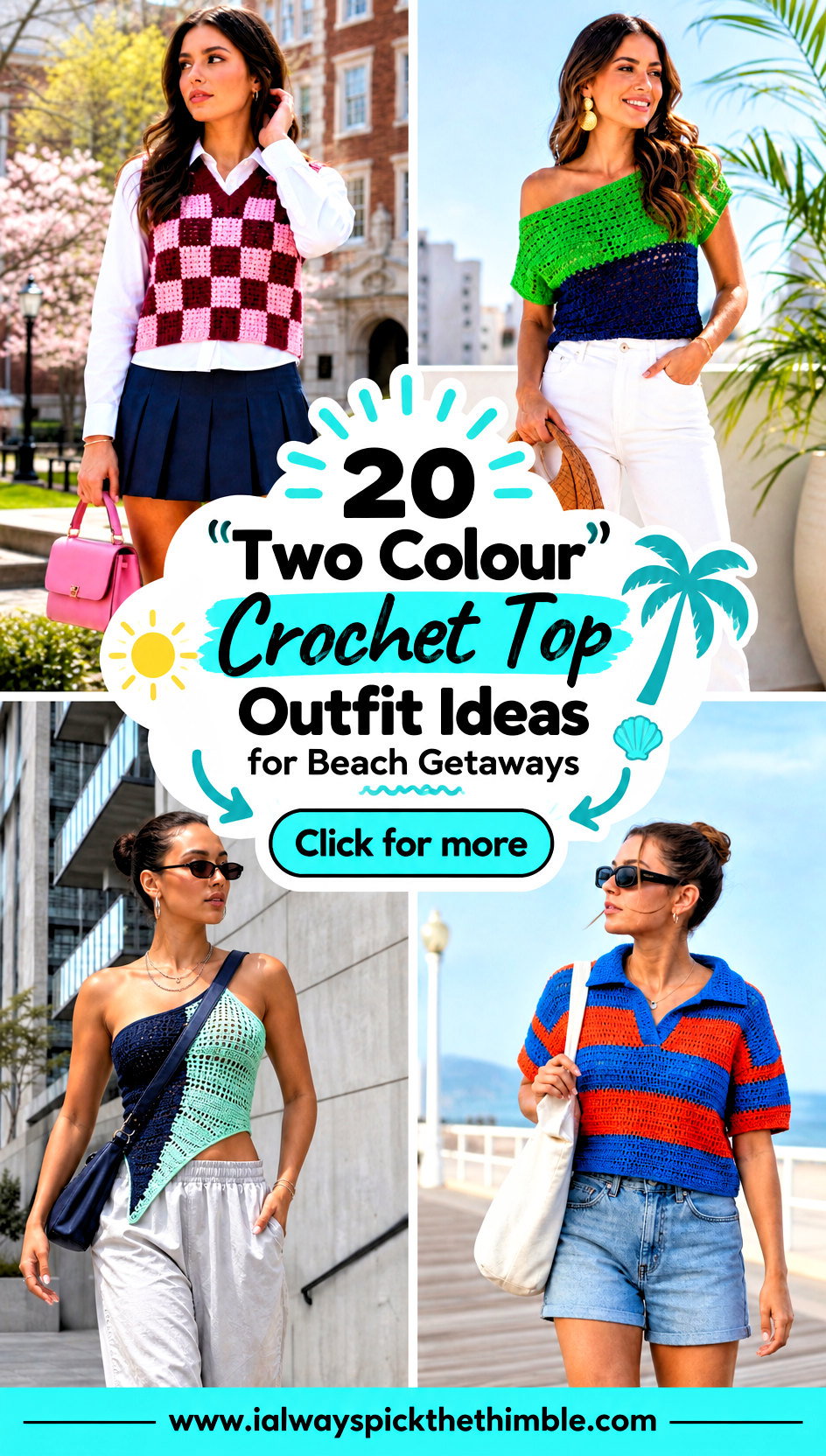 20 Two Colour Crochet Top Outfit Ideas for Beach Getaways - 20 Two Colour Crochet Top Outfit Ideas for Beach Getaways