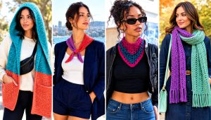 20 Two Tone Crochet Scarf Outfit Ideas for City Strolls